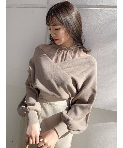 dazzlin（ダズリン）の「チュールレイヤードカシュクールニットⅡ（ニット/セーター・レディース・ベージュ/ピンク/グレー/モカ・FREE）」の3枚目の写真