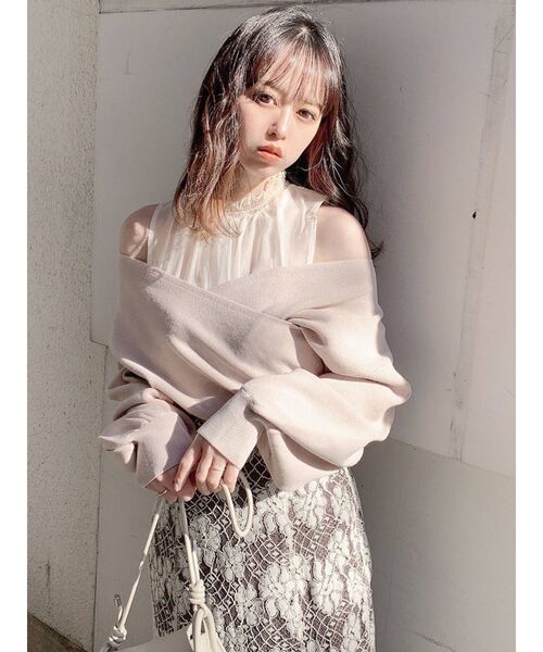 dazzlin（ダズリン）の「チュールレイヤードカシュクールニットⅡ（ニット/セーター・レディース・ベージュ/ピンク/グレー/モカ・FREE）」の5枚目の写真