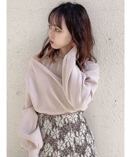 dazzlin（ダズリン）の「チュールレイヤードカシュクールニットⅡ（ニット/セーター・レディース・ベージュ/ピンク/グレー/モカ・FREE）」の6枚目の写真