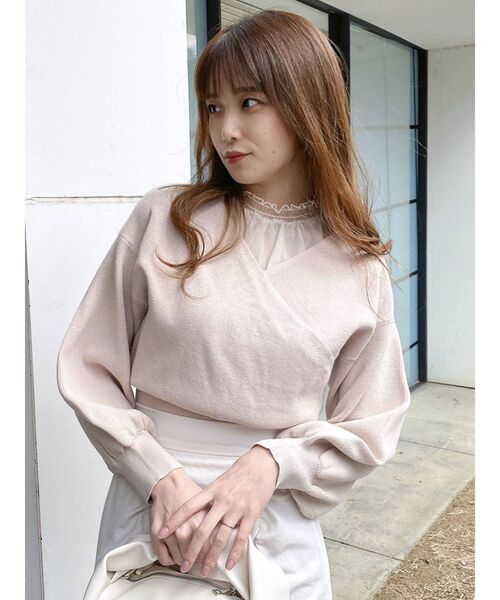 dazzlin（ダズリン）の「チュールレイヤードカシュクールニットⅡ（ニット/セーター・レディース・ベージュ/ピンク/グレー/モカ・FREE）」の8枚目の写真