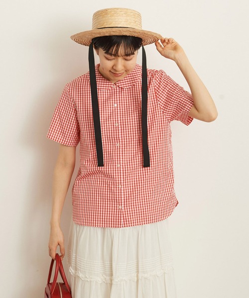チャイルドウーマン ブロード丸衿半袖ブラウス CHILD WOMAN（チャイルドウーマン）の「100/2ブロード 丸衿半袖
