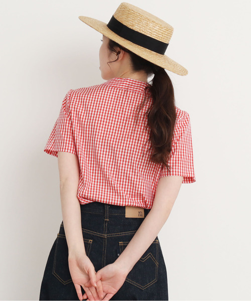 CHILD WOMAN（チャイルドウーマン）の「100/2ブロード 丸衿半袖ブラウス（シャツ/ブラウス・レディース・ホワイト/ブラック系その他/レッド系その他・FREE）」の5枚目の写真