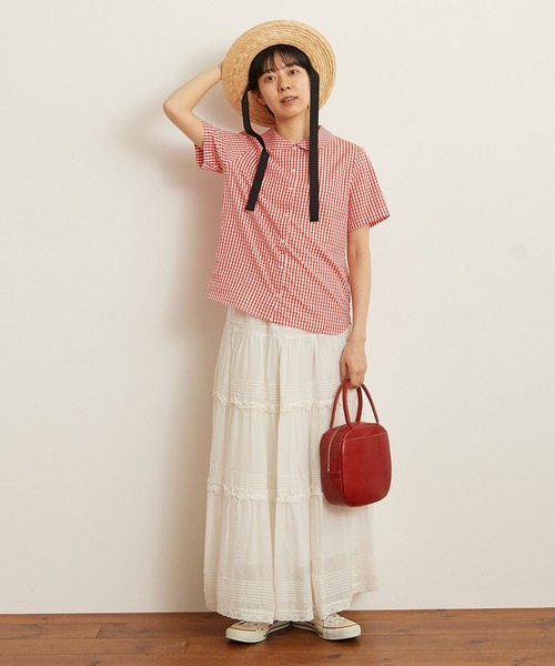 CHILD WOMAN（チャイルドウーマン）の「100/2ブロード 丸衿半袖ブラウス（シャツ/ブラウス・レディース・ホワイト/ブラック系その他/レッド系その他・FREE）」の21枚目の写真