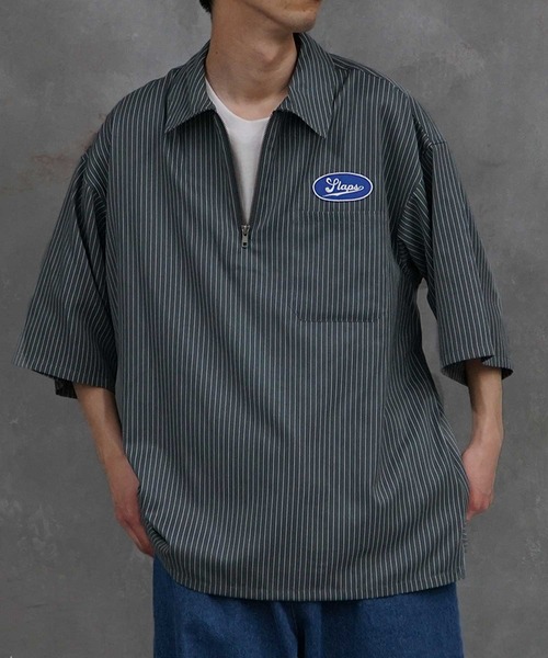 JOKER（ジョーカー）の「ハーフZIP ワッペン 半袖シャツ ストライプ ワークシャツ 春服（シャツ/ブラウス・メンズ・ブラック/ネイビー/サックスブルー/ブラック系その他・M/L）」の3枚目の写真