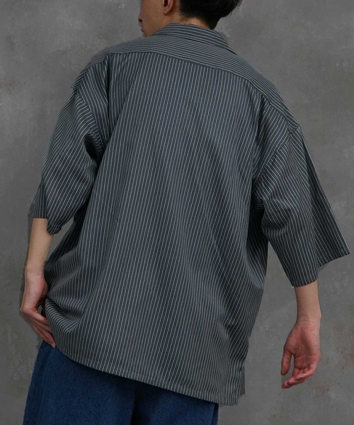 JOKER（ジョーカー）の「ハーフZIP ワッペン 半袖シャツ ストライプ ワークシャツ 春服（シャツ/ブラウス・メンズ・ブラック/ネイビー/サックスブルー/ブラック系その他・M/L）」の10枚目の写真