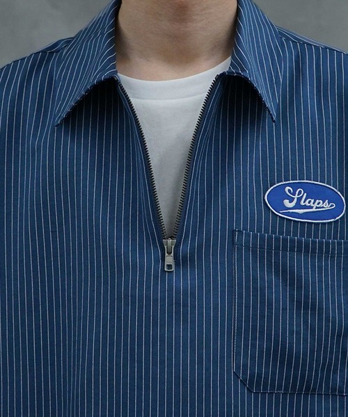 JOKER（ジョーカー）の「ハーフZIP ワッペン 半袖シャツ ストライプ ワークシャツ 春服（シャツ/ブラウス・メンズ・ブラック/ネイビー/サックスブルー/ブラック系その他・M/L）」の21枚目の写真