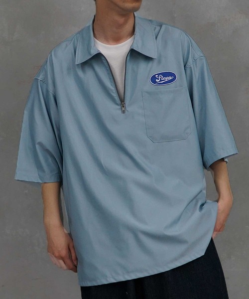 JOKER（ジョーカー）の「ハーフZIP ワッペン 半袖シャツ ストライプ ワークシャツ 春服（シャツ/ブラウス・メンズ・ブラック/ネイビー/サックスブルー/ブラック系その他・M/L）」の17枚目の写真