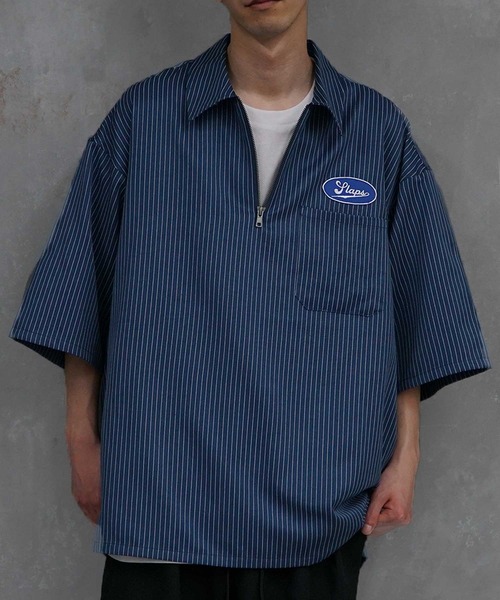 JOKER（ジョーカー）の「ハーフZIP ワッペン 半袖シャツ ストライプ ワークシャツ 春服（シャツ/ブラウス・メンズ・ブラック/ネイビー/サックスブルー/ブラック系その他・M/L）」の13枚目の写真