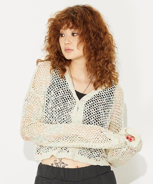 カーディガン Openwork knit cardigan レディース X-girl（エックスガール）の「OPENWORK KNIT CARDIGAN