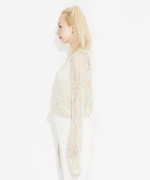 X-girl（エックスガール）の「OPENWORK KNIT CARDIGAN（カーディガン/ボレロ・レディース・グレー/マルチ/イエロー・ONE SIZE）」の4枚目の写真