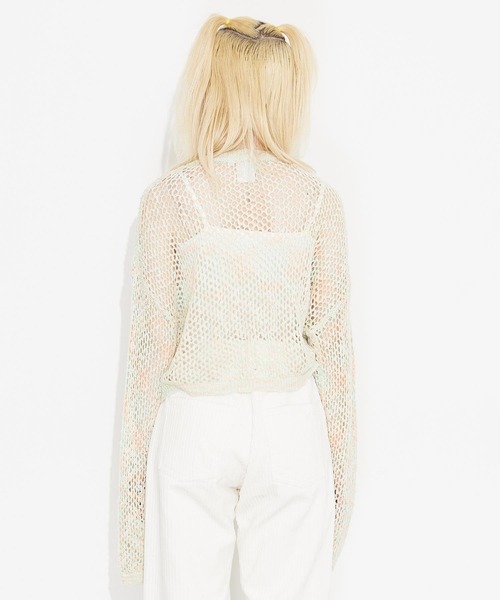 X-girl（エックスガール）の「OPENWORK KNIT CARDIGAN（カーディガン/ボレロ・レディース・グレー/マルチ/イエロー・ONE SIZE）」の5枚目の写真