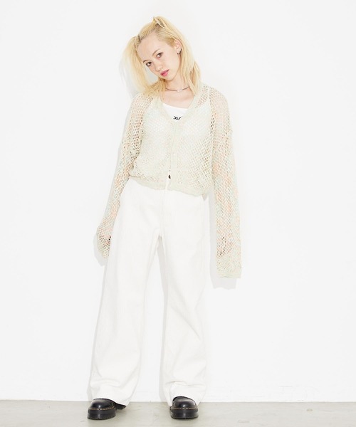 X-girl（エックスガール）の「OPENWORK KNIT CARDIGAN（カーディガン/ボレロ・レディース・グレー/マルチ/イエロー・ONE SIZE）」の6枚目の写真