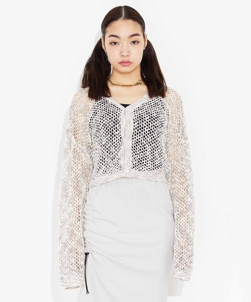X-girl（エックスガール）の「OPENWORK KNIT CARDIGAN（カーディガン/ボレロ・レディース・グレー/マルチ/イエロー・ONE SIZE）」の8枚目の写真