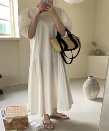 切り替えギャザーAラインワンピース