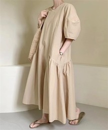 切り替えギャザーAラインワンピース