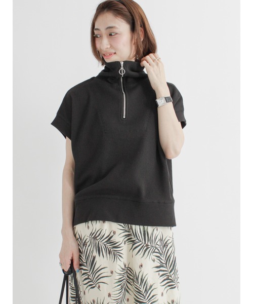 Lugnoncure(ルノンキュール)の「ハーフジップトップス【セットアップ】(Tシャツ/カットソー・レディース・ブラック/オレンジ/キナリ・フリ-)」の3枚目の写真