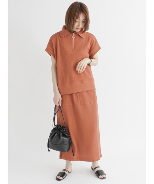 Lugnoncure(ルノンキュール)の「ハーフジップトップス【セットアップ】(Tシャツ/カットソー・レディース・ブラック/オレンジ/キナリ・フリ-)」の11枚目の写真