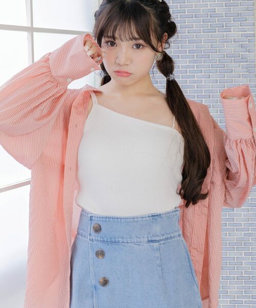 ems excite（エムズエキサイト）の「ストライプシアーSH（シャツ/ブラウス・レディース・グリーン系その他/イエロー系その他/レッド系その他・FREE）」の4枚目の写真