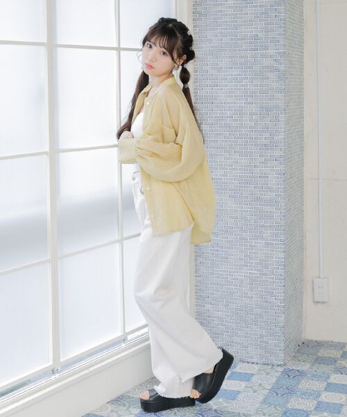 ems excite（エムズエキサイト）の「ストライプシアーSH（シャツ/ブラウス・レディース・グリーン系その他/イエロー系その他/レッド系その他・FREE）」の8枚目の写真