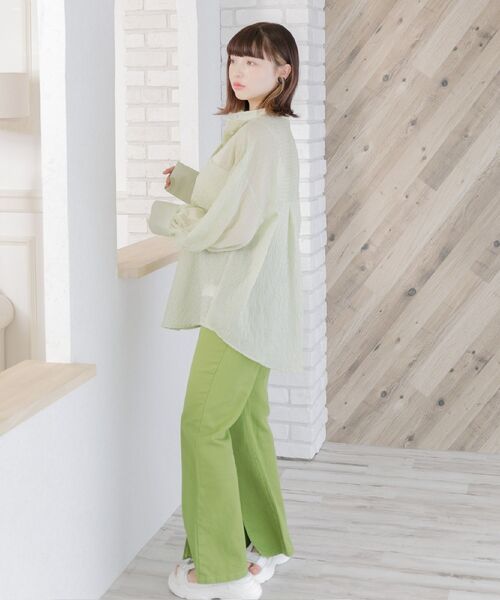 ems excite（エムズエキサイト）の「ストライプシアーSH（シャツ/ブラウス・レディース・グリーン系その他/イエロー系その他/レッド系その他・FREE）」の9枚目の写真