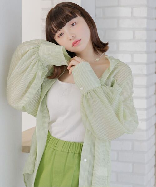 ems excite（エムズエキサイト）の「ストライプシアーSH（シャツ/ブラウス・レディース・グリーン系その他/イエロー系その他/レッド系その他・FREE）」の6枚目の写真