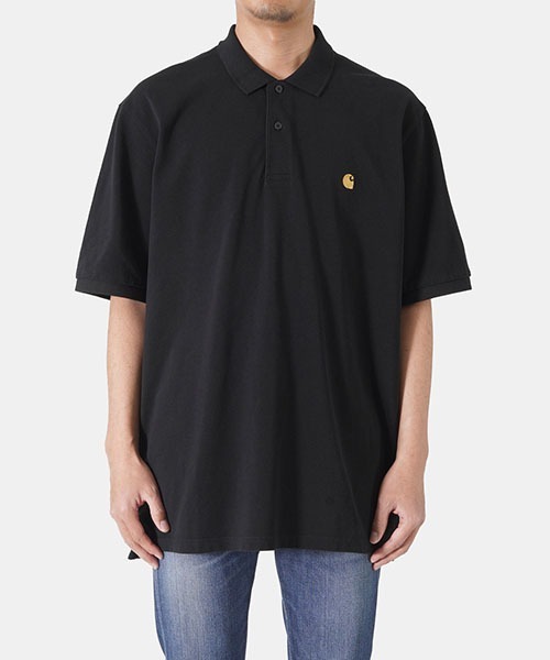 Carhartt WIP（カーハートダブリューアイピー）の「Carhartt WIP / カーハート ワークインプログレス：S/S　CHASE　PIQUE POLO：I023807[WAX]（ポロシャツ・メンズ・ブラック×ゴールド/ヘザーグレー・XL/S/M）」の5枚目の写真