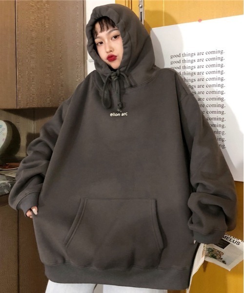 ARCADE（アーケード）の「韓国風 オーバーサイズ ミニカレッジロゴ フーディー スウェット パーカー -ARCADE Limited Line-（パーカー・レディース・ネイビー/グレー/グリーン・FREE）」の5枚目の写真