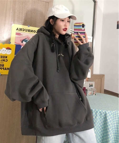 ARCADE（アーケード）の「韓国風 オーバーサイズ ミニカレッジロゴ フーディー スウェット パーカー -ARCADE Limited Line-（パーカー・レディース・ネイビー/グレー/グリーン・FREE）」の7枚目の写真