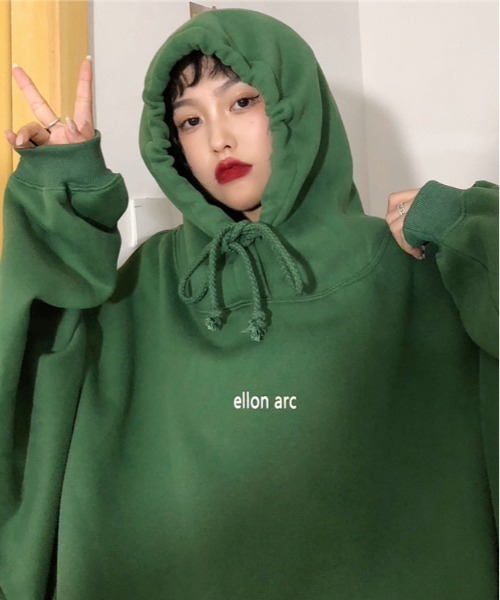 ARCADE（アーケード）の「韓国風 オーバーサイズ ミニカレッジロゴ フーディー スウェット パーカー -ARCADE Limited Line-（パーカー・レディース・ネイビー/グレー/グリーン・FREE）」の14枚目の写真