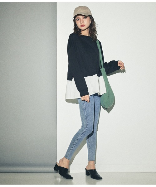 ANAP（アナップ）の「異素材ドッキングトップスカットソー（Tシャツ/カットソー・レディース・ベージュ/ブラック・FREE）」の3枚目の写真