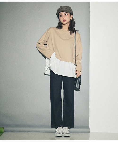 ANAP（アナップ）の「異素材ドッキングトップスカットソー（Tシャツ/カットソー・レディース・ベージュ/ブラック・FREE）」の7枚目の写真