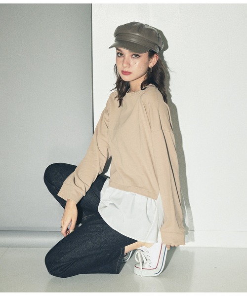 ANAP（アナップ）の「異素材ドッキングトップスカットソー（Tシャツ/カットソー・レディース・ベージュ/ブラック・FREE）」の6枚目の写真