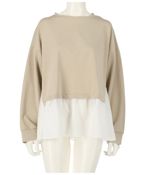 ANAP（アナップ）の「異素材ドッキングトップスカットソー（Tシャツ/カットソー・レディース・ベージュ/ブラック・FREE）」の9枚目の写真