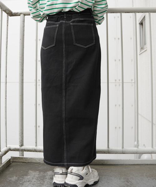 VENCEEXCHANGE(ヴァンスエクスチェンジ)の「フロントスリットロングスカート(デニムスカート・レディース・ブラック/ブルー/ネイビー・M)」の5枚目の写真