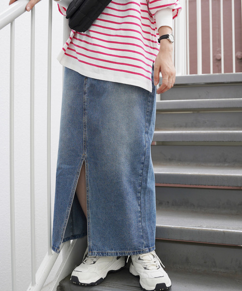 VENCEEXCHANGE(ヴァンスエクスチェンジ)の「フロントスリットロングスカート(デニムスカート・レディース・ブラック/ブルー/ネイビー・M)」の10枚目の写真