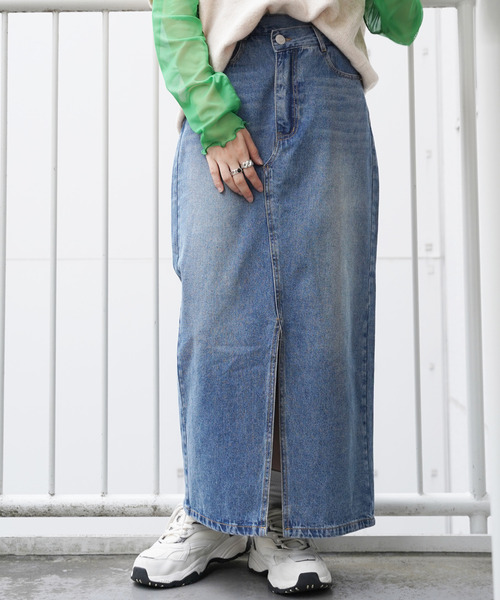 VENCEEXCHANGE(ヴァンスエクスチェンジ)の「フロントスリットロングスカート(デニムスカート・レディース・ブラック/ブルー/ネイビー・M)」の12枚目の写真