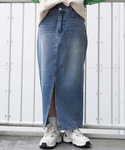 VENCEEXCHANGE(ヴァンスエクスチェンジ)の「フロントスリットロングスカート(デニムスカート・レディース・ブラック/ブルー/ネイビー・M)」の14枚目の写真