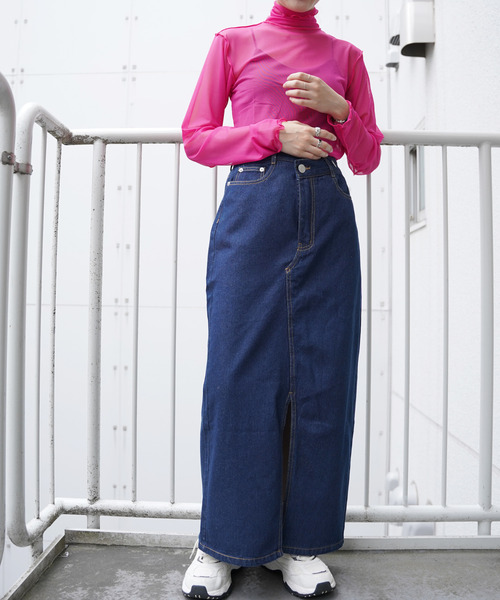 VENCEEXCHANGE(ヴァンスエクスチェンジ)の「フロントスリットロングスカート(デニムスカート・レディース・ブラック/ブルー/ネイビー・M)」の15枚目の写真