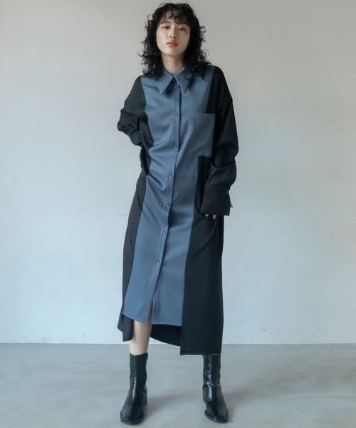 VACANCY（ヴァカンシー）の「サイド切り替えシャツワンピース（ワンピース・レディース・その他/ブラック/ブルー/ネイビー・FREE）」の4枚目の写真