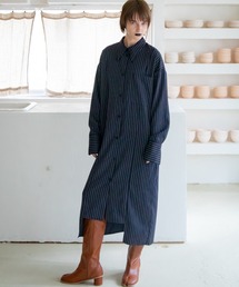 サイド切り替えシャツワンピース