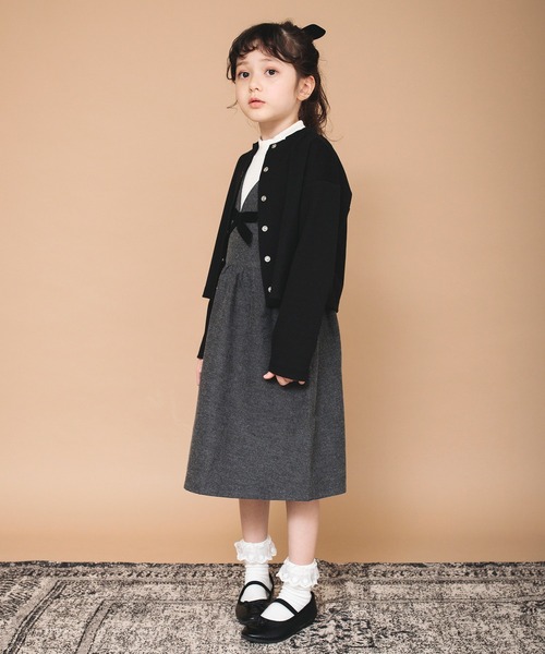 BRANSHES（ブランシェス）の「クロップド丈カーディガン（カーディガン/ボレロ・キッズ・ブラック/ピンク/アイボリー・150/120/90/130/100/110/140）」の4枚目の写真