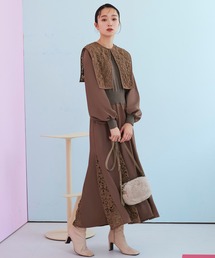 RUIRUE BOUTIQUE（ルイルエブティック）の「レースカラーマーメイドワンピース ｜ クルーネック ワンピース 長袖 ベーシック シンプル レース オーガンジー 袖ボリューム ボリュームスリーブ マーメイド ハイゲージニット（ワンピース）」