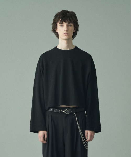 Juha(ユハ)の「RANDOM PILE WIDE CROP P/O(Tシャツ/カットソー・メンズ・オフホワイト/ブラック/ライトブルー・3/4)」の2枚目の写真