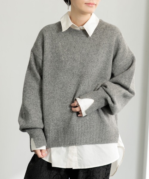 AMERICAN RAG CIE（アメリカンラグシー）の「モヘヤボリュームスリットニット（ニット/セーター・レディース・チャコール/パープル/ベージュ・FREE）」の2枚目の写真