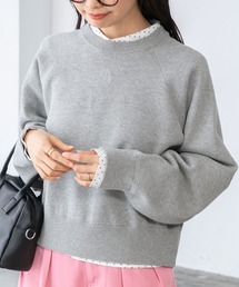 フロントロゴ刺繍 クロップドニットプルオーバー