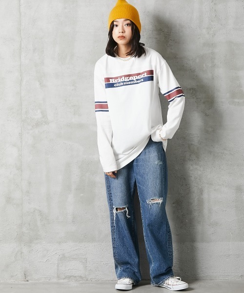 GEVS.(ジェイヴィス)の「<大きいサイズ> 綿100%袖ラインロングスリーブTシャツ GEVS.(Tシャツ/カットソー・レディース・ブラック/オフホワイト・3L/5L/LL/4L/L)」の7枚目の写真