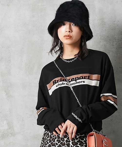 GEVS.(ジェイヴィス)の「<大きいサイズ> 綿100%袖ラインロングスリーブTシャツ GEVS.(Tシャツ/カットソー・レディース・ブラック/オフホワイト・3L/5L/LL/4L/L)」の5枚目の写真