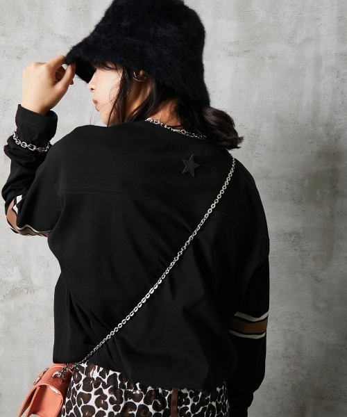 GEVS.(ジェイヴィス)の「<大きいサイズ> 綿100%袖ラインロングスリーブTシャツ GEVS.(Tシャツ/カットソー・レディース・ブラック/オフホワイト・3L/5L/LL/4L/L)」の6枚目の写真