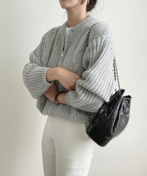 Chaco closet（チャコ クローゼット）の「畦ケーブル編みジップカーディガン（カーディガン/ボレロ・レディース・アイボリー/グレー/ピンク・FREE）」の21枚目の写真