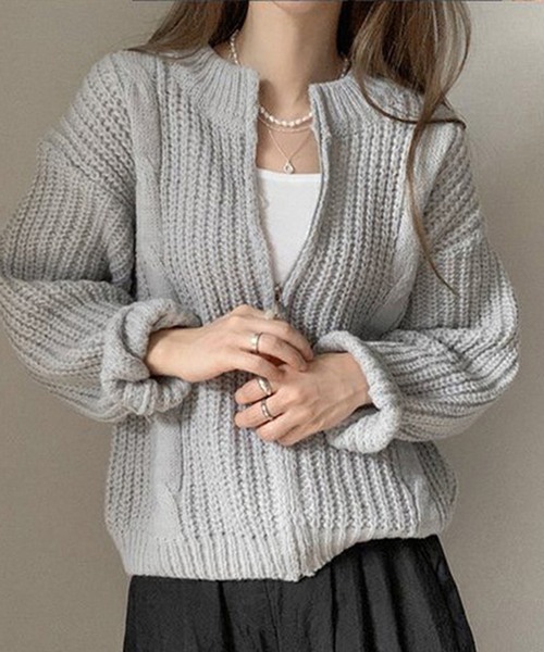 Chaco closet（チャコ クローゼット）の「畦ケーブル編みジップカーディガン（カーディガン/ボレロ・レディース・アイボリー/グレー/ピンク・FREE）」の20枚目の写真